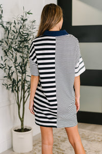 Thumbnail for Everlasting Love Striped Collared Dress in Black and Navy