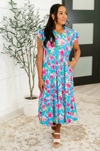 Thumbnail for Fleurget Me Not Tiered Flutter Sleeve Dress in Aqua