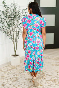 Thumbnail for Fleurget Me Not Tiered Flutter Sleeve Dress in Aqua