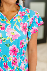 Thumbnail for Fleurget Me Not Tiered Flutter Sleeve Dress in Aqua