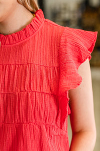 Thumbnail for Float This Way Flutter Sleeve Blouse in Coral