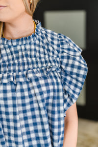 Thumbnail for Garden at Goldenhour Flutter Sleeve Blouse in  Blue