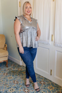 Thumbnail for Shine On Metallic Peplum Top