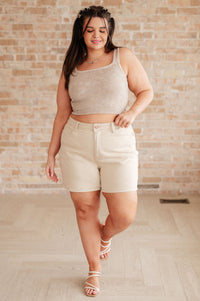 Thumbnail for Greta High Rise Garment Dyed Shorts in Bone