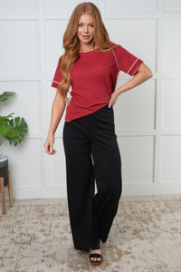 Thumbnail for Heartbreaker Waffle Knit Tee in Cranberry