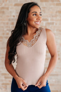 Thumbnail for I Can Love You Better Lace Tank in Taupe