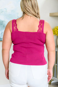 Thumbnail for I Can Love You Better Lace Trim Tank in Berry