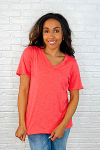 Thumbnail for I Don't Have to Choose V-Neck Tee in Hot Coral