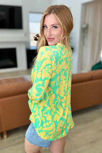 Thumbnail for Lizzy Top in Kelly Green and Yellow Floral