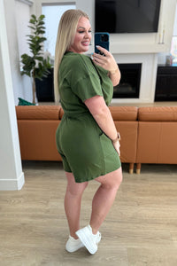 Thumbnail for Short Sleeve V-Neck Romper in Army Green