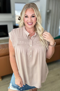 Thumbnail for Pleat Detail Button Up Blouse in Taupe