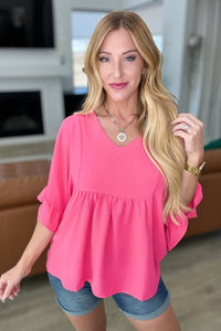 Thumbnail for Airflow Peplum Ruffle Sleeve Top in Hot Pink