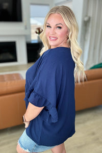 Thumbnail for Airflow Peplum Ruffle Sleeve Top in Navy