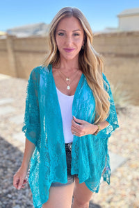 Thumbnail for Good Days Ahead Lace Kimono In Teal