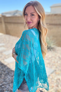 Thumbnail for Good Days Ahead Lace Kimono In Teal