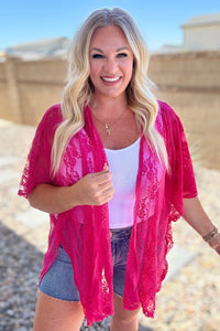 Thumbnail for Good Days Ahead Lace Kimono In Fuchsia