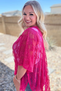 Thumbnail for Good Days Ahead Lace Kimono In Fuchsia