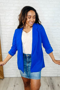 Thumbnail for I'm Really That Gal Open Front Blazer in Royal Blue