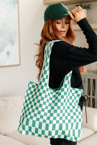 Thumbnail for Checkerboard Lazy Wind Big Bag in Green & White