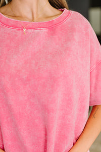 Thumbnail for Just My Type Mineral Wash Relaxed Top in Fuchsia