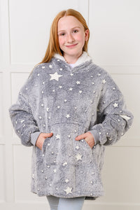 Thumbnail for Kids Oversized Hoodie Blanket in Grey Stars