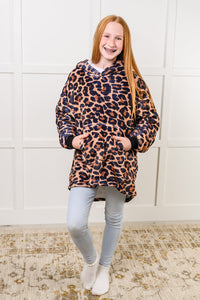 Thumbnail for Kids Oversized Hoodie Blanket in Leopard