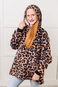 Thumbnail for Kids Oversized Hoodie Blanket in Leopard