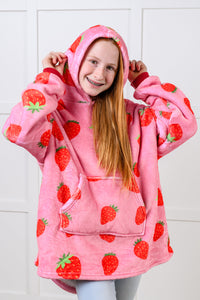 Thumbnail for Kids Oversized Hoodie Blanket in Strawberry