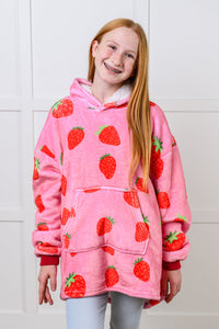 Thumbnail for Kids Oversized Hoodie Blanket in Strawberry