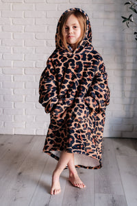 Thumbnail for Kids Oversized Hoodie Blanket in Leopard