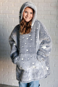 Thumbnail for Kids Oversized Hoodie Blanket in Grey Stars