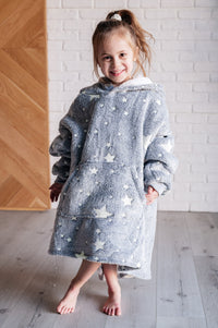 Thumbnail for Kids Oversized Hoodie Blanket in Grey Stars