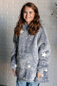 Thumbnail for Kids Oversized Hoodie Blanket in Grey Stars