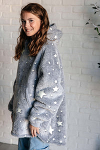 Thumbnail for Kids Oversized Hoodie Blanket in Grey Stars