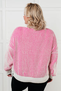 Thumbnail for Least High Maintenance Contrast Trim Sweater in Pink