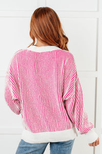 Thumbnail for Least High Maintenance Contrast Trim Sweater in Pink