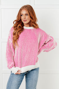 Thumbnail for Least High Maintenance Contrast Trim Sweater in Pink