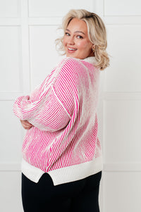 Thumbnail for Least High Maintenance Contrast Trim Sweater in Pink