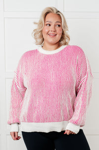 Thumbnail for Least High Maintenance Contrast Trim Sweater in Pink