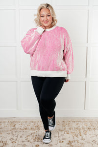 Thumbnail for Least High Maintenance Contrast Trim Sweater in Pink