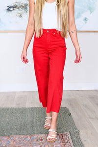 Thumbnail for Lisa High Rise Control Top Wide Leg Crop Jeans in Red