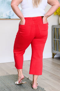 Thumbnail for Lisa High Rise Control Top Wide Leg Crop Jeans in Red