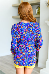Thumbnail for Lizzy Babydoll Top in Royal Retro Floral