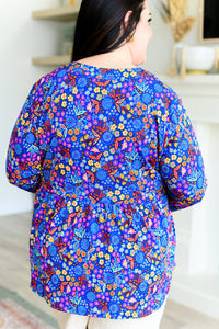 Thumbnail for Lizzy Babydoll Top in Royal Retro Floral