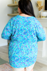 Thumbnail for Lizzy Babydoll Top in Teal Brushstrokes