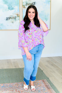 Thumbnail for Lizzy Bell Sleeve Top in Lavender Retro Ditsy Floral