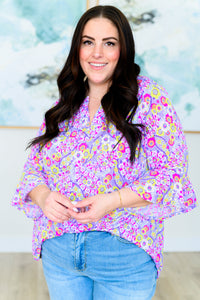 Thumbnail for Lizzy Bell Sleeve Top in Lavender Retro Ditsy Floral