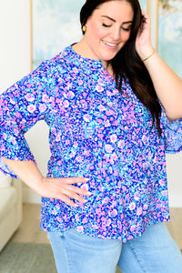 Thumbnail for Lizzy Bell Sleeve Top in Navy and Pink Floral