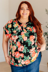 Thumbnail for Lizzy Cap Sleeve Top in Black Garden Floral
