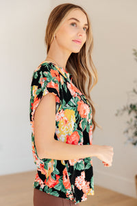 Thumbnail for Lizzy Cap Sleeve Top in Black Garden Floral